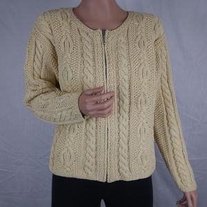 Heavy Zip-Up Cable Knit Sweater in Cream/Ecru